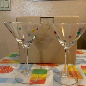 2 Festive Martini Glasses with Confetti design. New In Box